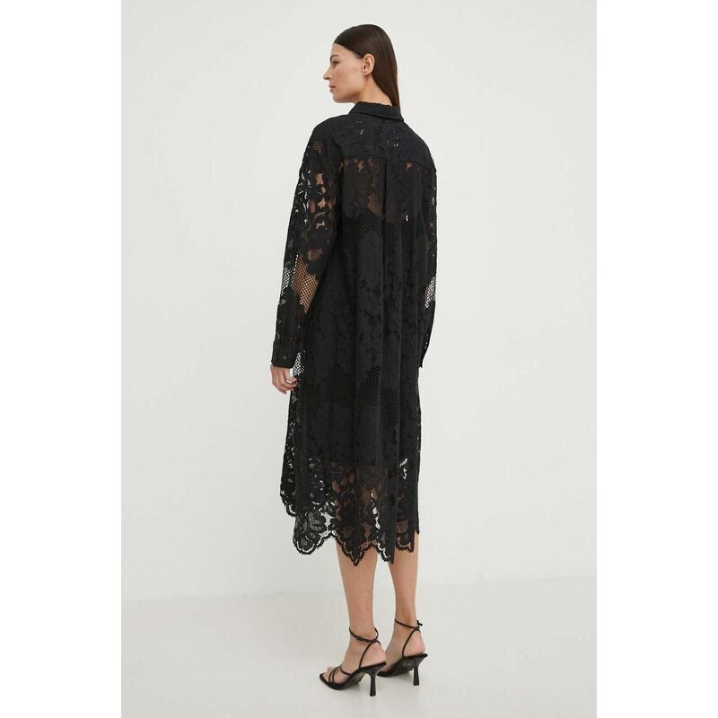 Памучна рокля Herskind Meyer в черно среднодълга с уголемена кройка 5179129