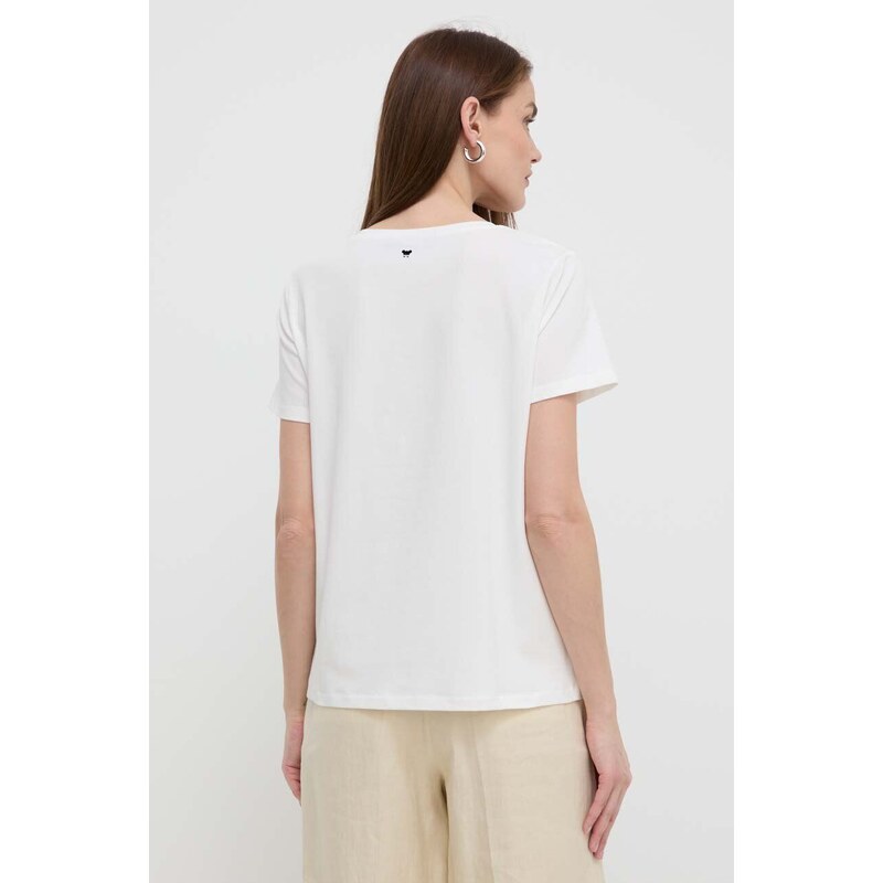 Ленена блуза Weekend Max Mara в бяло с апликация 2415941072600