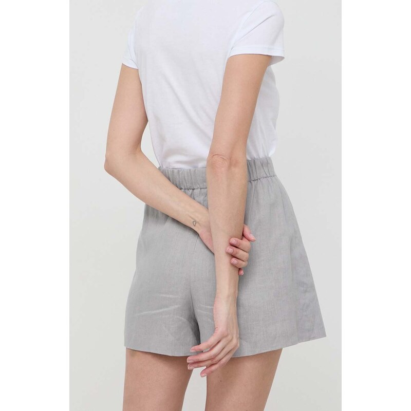 Ленен къс панталон Armani Exchange в сиво с изчистен дизайн висока талия 3DYS12 YN1RZ