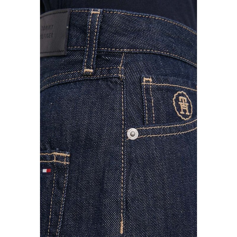 Дънков къс панталон Tommy Hilfiger в тъмносиньо с изчистен дизайн висока талия WW0WW41325