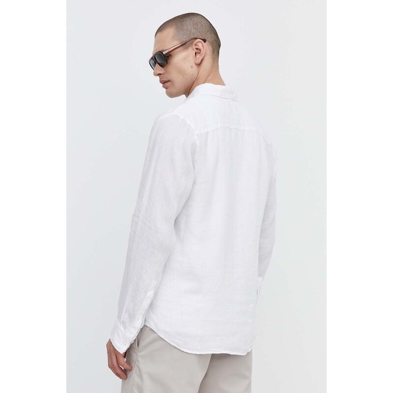 Ленена риза HUGO в бяло със стандартна кройка с яка копче 50514162 ...