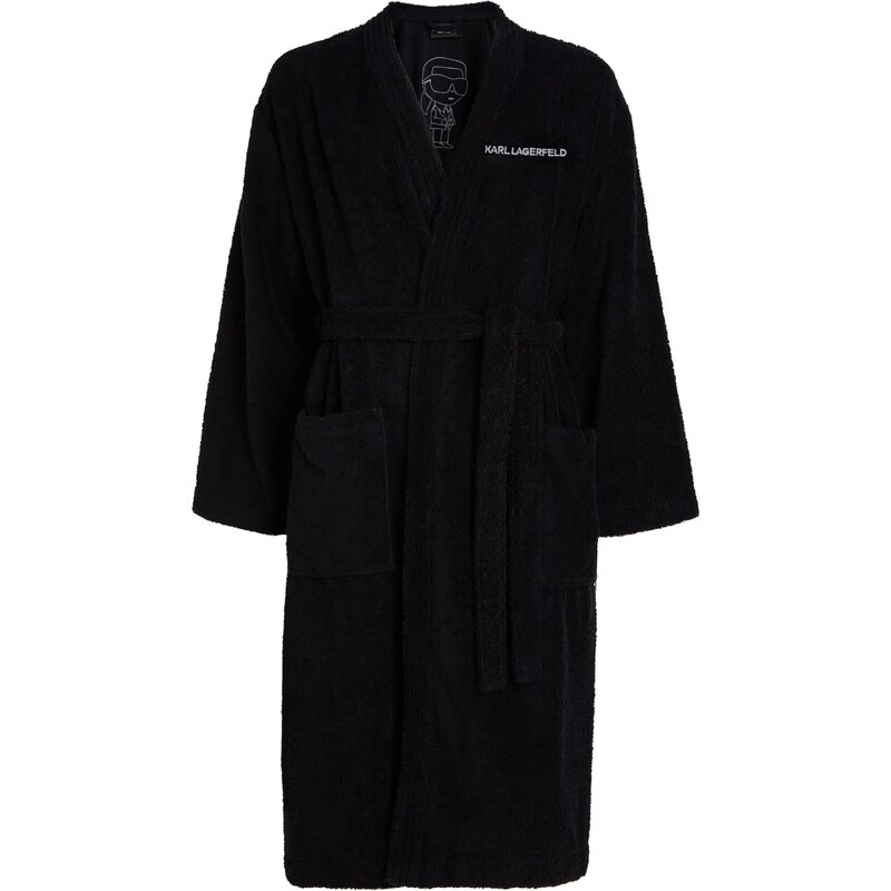 Karl Lagerfeld Дълъг халат за баня 'Ikonik 2.0' черно / бяло