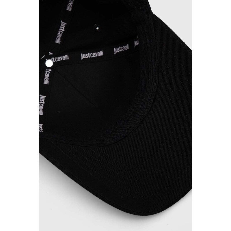 Памучна шапка с козирка Just Cavalli в черно с апликация 76RAZK70 ZG242