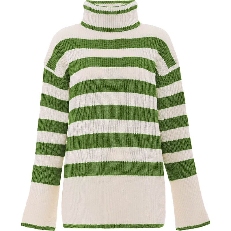 BLONDA Пуловер тревнозелено / бял памук