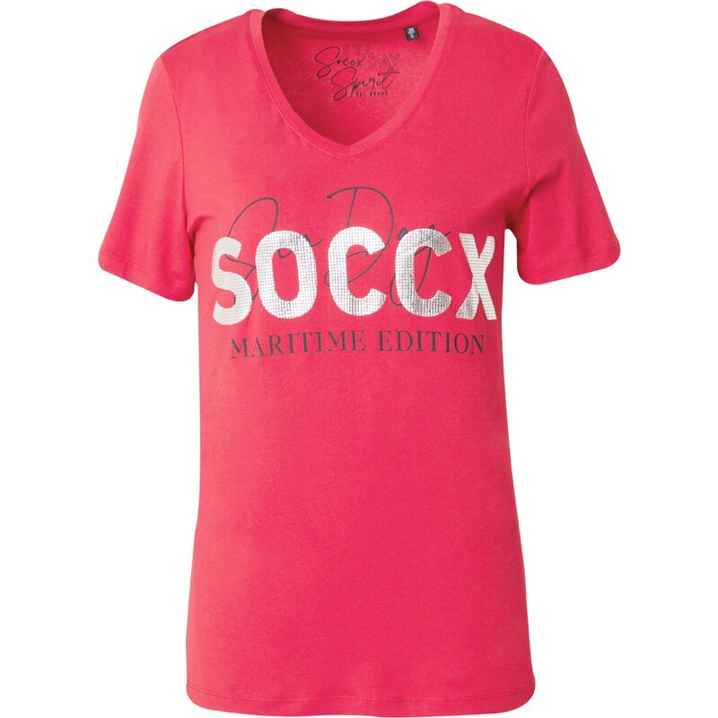 Soccx Тениска сребърно сиво / рубинено червено / черно