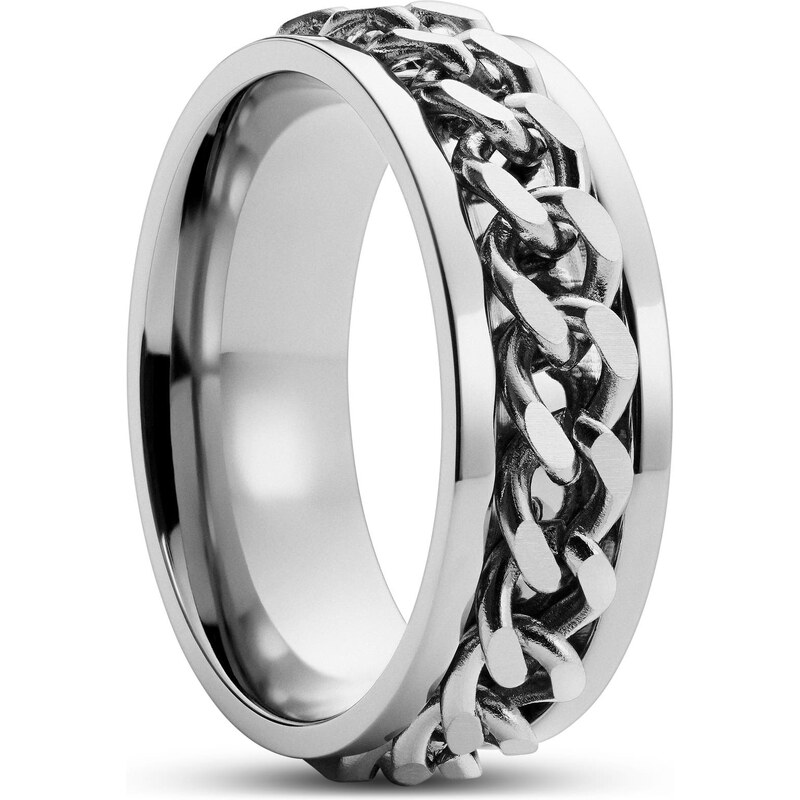 Lucleon Sentio | Сребрист стоманен пръстен с curb верижка