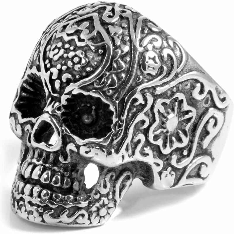 SteelCZ Стоманен пръстен - череп с много детайли