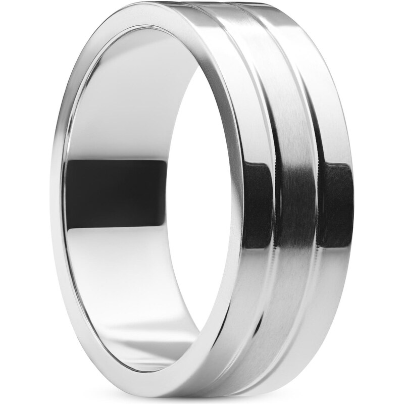 Lucleon Ferrum | Плосък сребрист полирано-матиран стоманен пръстен с две вдлъбнатини 8 мм
