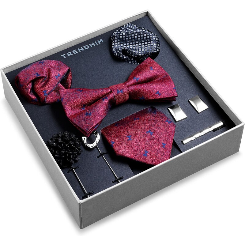 Trendhim Подаръчна кутия с аксесоари за костюм | Комплект в пурпурночервено и кралскосиньо