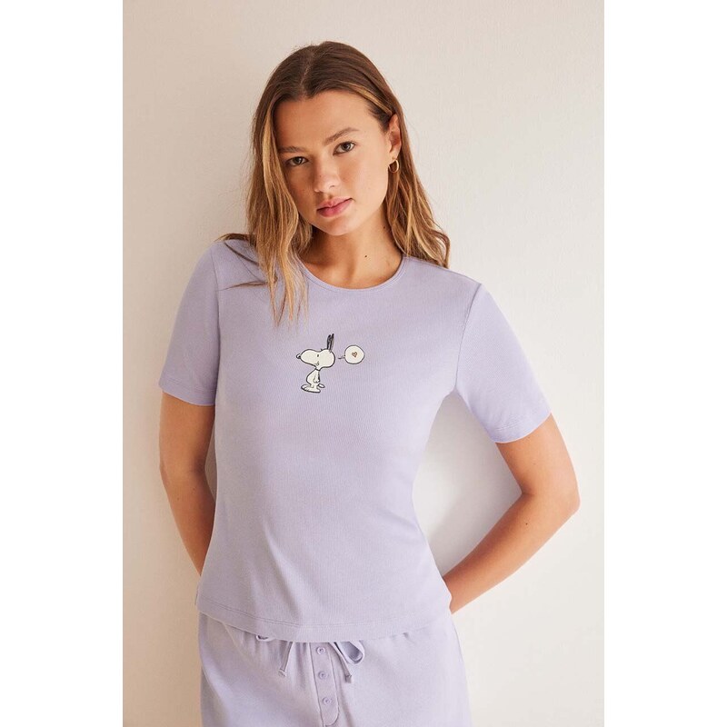 Памучна пижама women'secret Snoopy в лилаво от памук