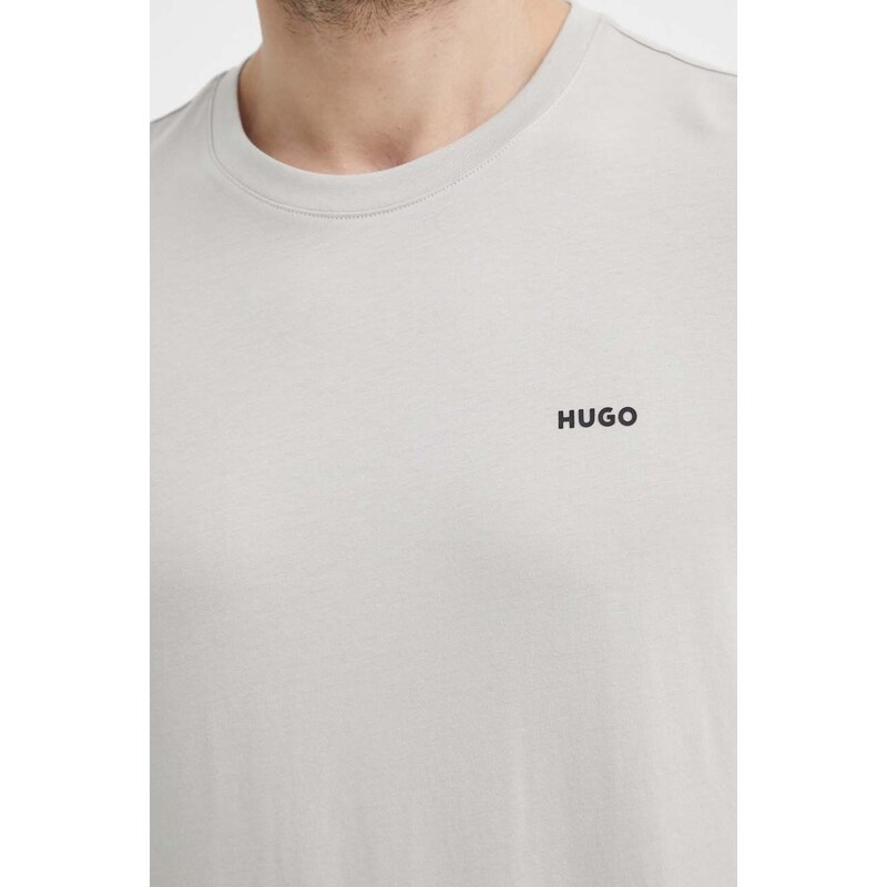 Памучна тениска HUGO в сиво с изчистен дизайн 50466158