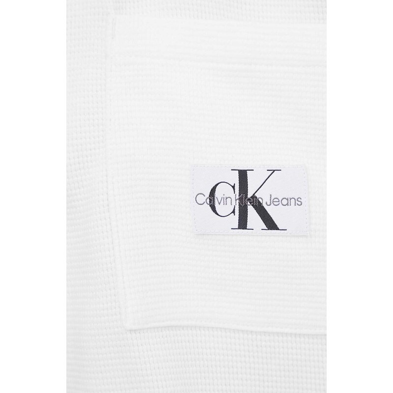 Памучна риза Calvin Klein Jeans дамска в бяло със свободна кройка с класическа яка J20J223360
