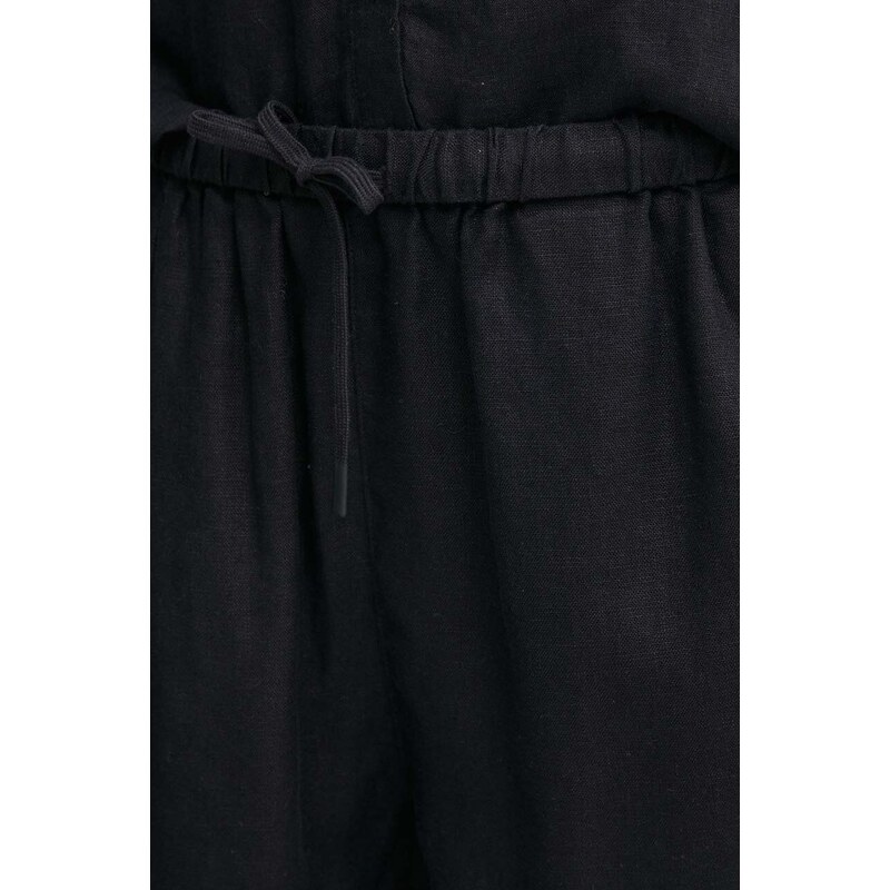 Ленен къс панталон Tommy Hilfiger в черно с изчистен дизайн висока талия WW0WW41376