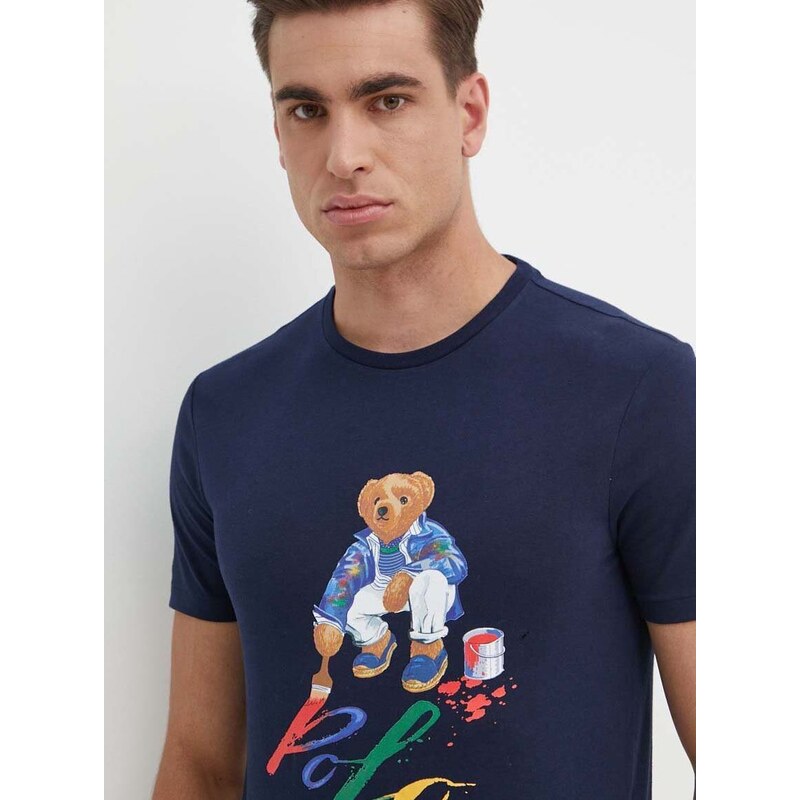 Памучна тениска Polo Ralph Lauren в тъмносиньо с принт 710853310