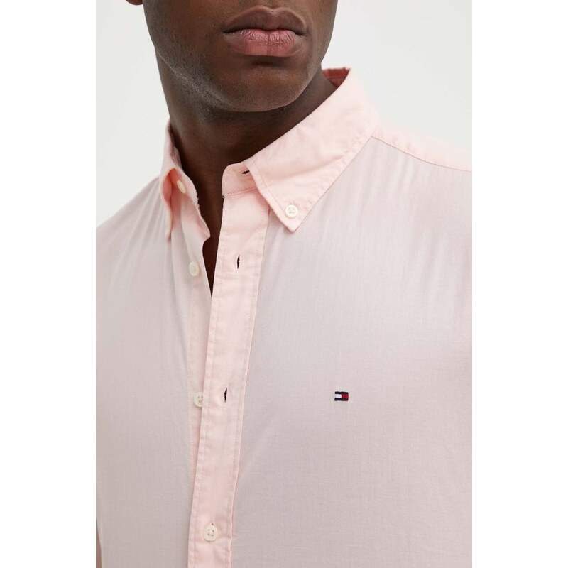 Памучна риза Tommy Hilfiger мъжка в розово със стандартна кройка с яка копче MW0MW30934