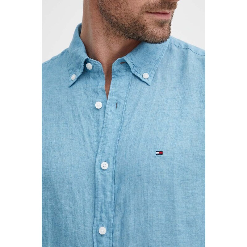 Ленена риза Tommy Hilfiger в синьо със стандартна кройка с яка копче MW0MW34602
