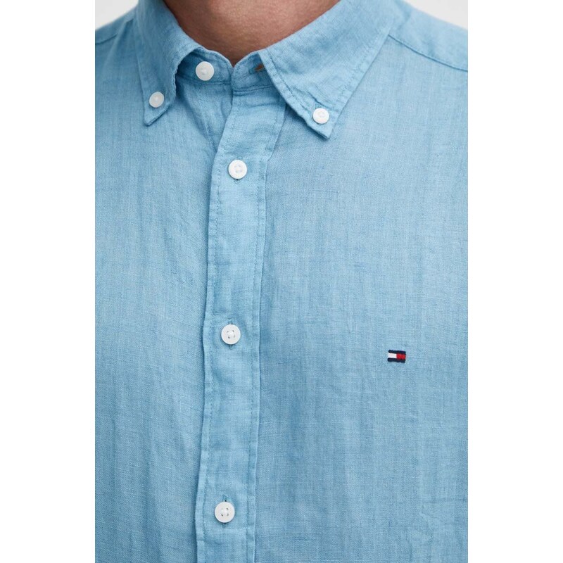 Ленена риза Tommy Hilfiger в синьо със стандартна кройка с яка копче MW0MW35207