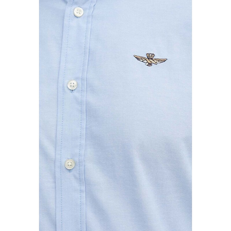 Памучна риза Aeronautica Militare мъжка в синьо със стандартна кройка с класическа яка CA1245CT3289