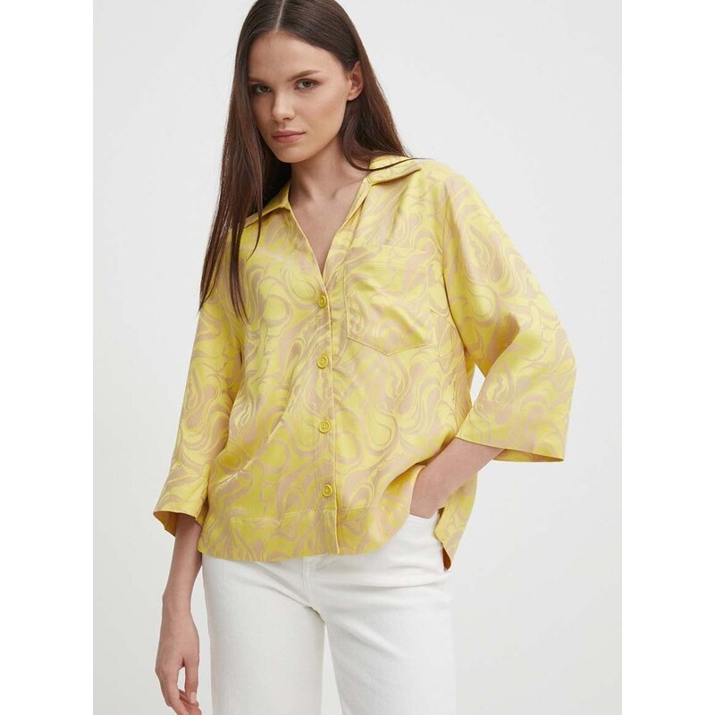 Риза Mos Mosh дамска в жълто със стандартна кройка с класическа яка