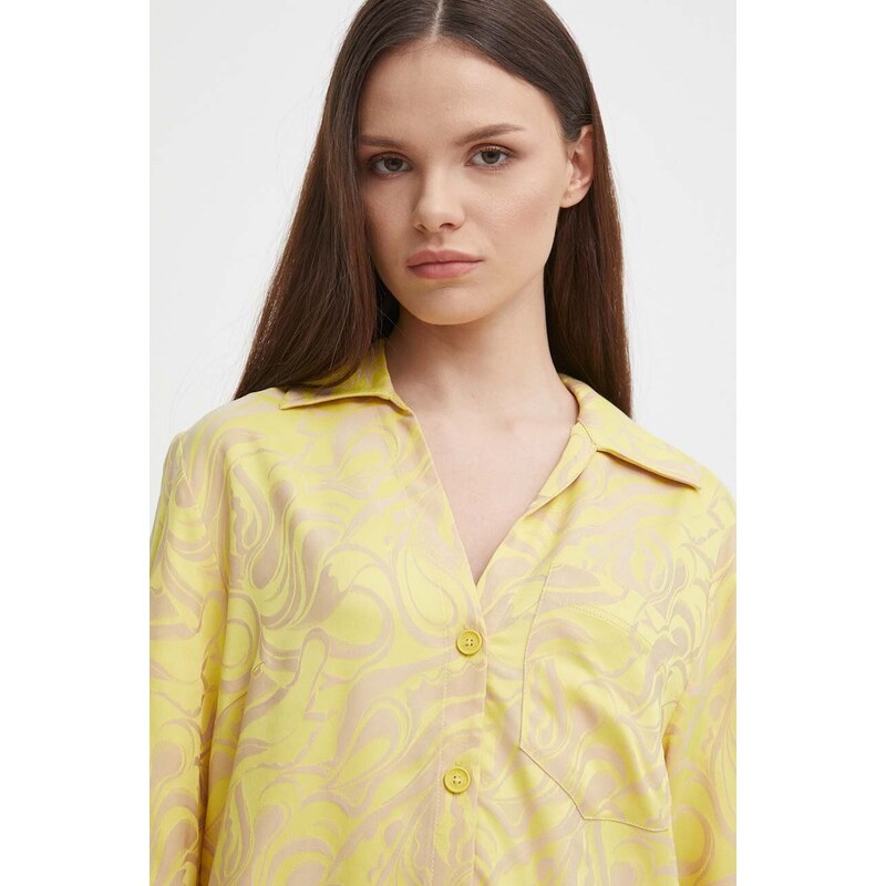 Риза Mos Mosh дамска в жълто със стандартна кройка с класическа яка