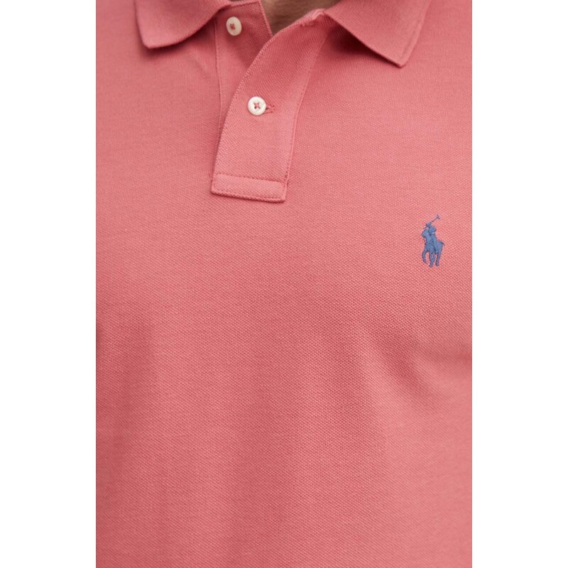 Памучна тениска с яка Polo Ralph Lauren в розово с изчистен дизайн 710536856
