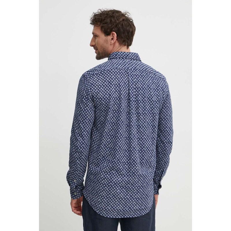 Памучна риза Polo Ralph Lauren мъжка в тъмносиньо със стандартна кройка с яка с копче 710935985