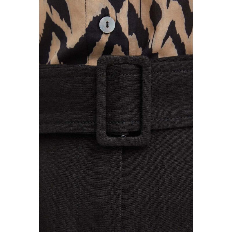 Ленен къс панталон Marella в черно с изчистен дизайн с висока талия 2413141012200