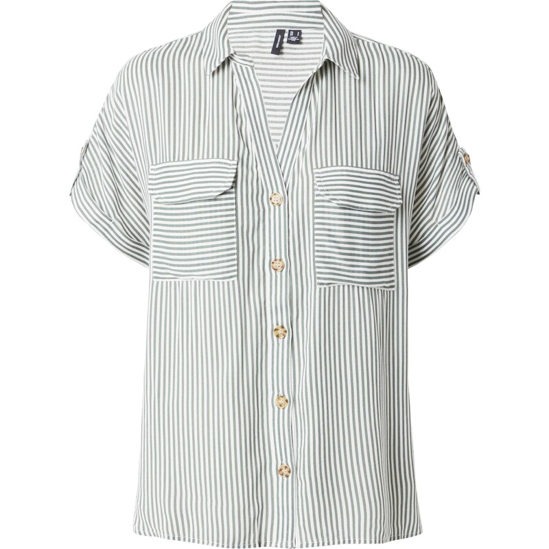 VERO MODA Блуза 'VMBumpy' тъмнозелено / бяло