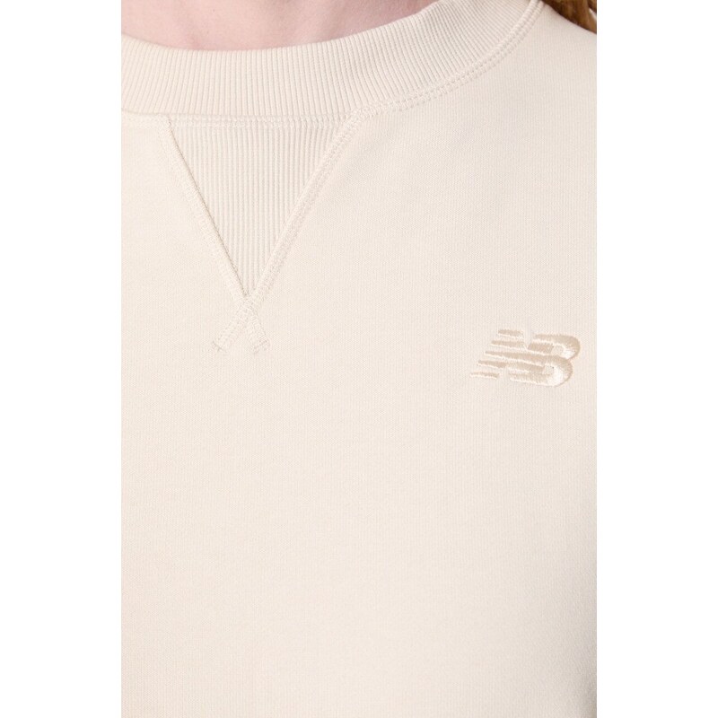 Памучен суичър New Balance WT41500LIN в бежово с изчистен дизайн