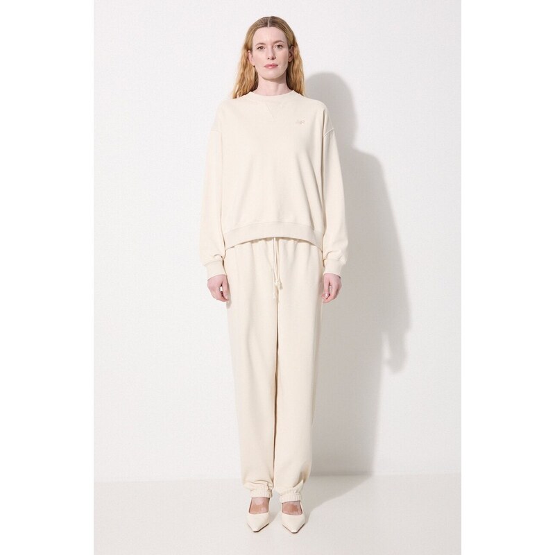 Памучен суичър New Balance WT41500LIN в бежово с изчистен дизайн