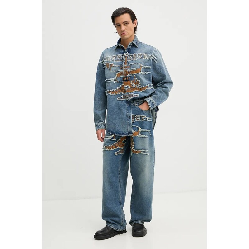 Дънкова риза Y/Project EVERGREEN PARIS' BEST PATCH DENIM SHIRT в синьо със свободна кройка с класическа яка 207SI002