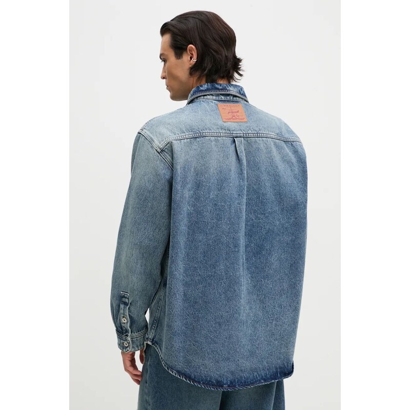 Дънкова риза Y/Project EVERGREEN PARIS' BEST PATCH DENIM SHIRT в синьо със свободна кройка с класическа яка 207SI002