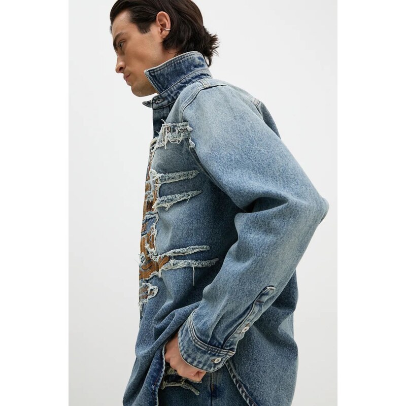 Дънкова риза Y/Project EVERGREEN PARIS' BEST PATCH DENIM SHIRT в синьо със свободна кройка с класическа яка 207SI002