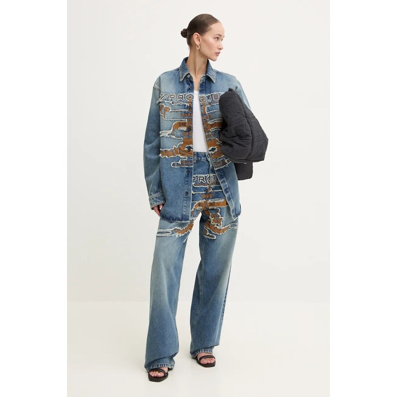 Дънкова риза Y/Project EVERGREEN PARIS' BEST PATCH DENIM SHIRT в синьо със свободна кройка с класическа яка 207SI002