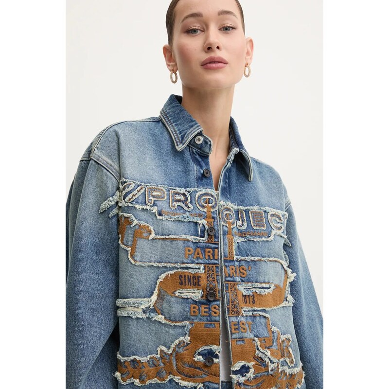 Дънкова риза Y/Project EVERGREEN PARIS' BEST PATCH DENIM SHIRT в синьо със свободна кройка с класическа яка 207SI002