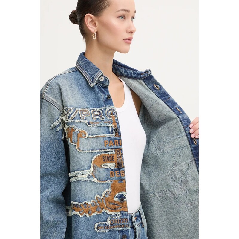 Дънкова риза Y/Project EVERGREEN PARIS' BEST PATCH DENIM SHIRT в синьо със свободна кройка с класическа яка 207SI002