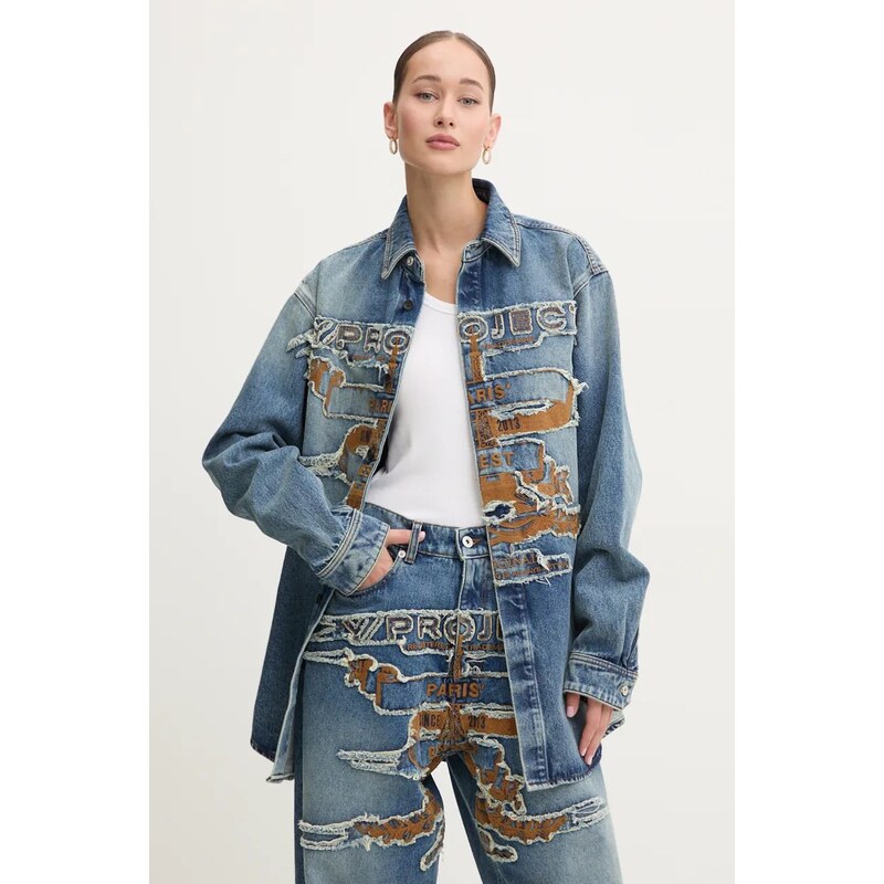 Дънкова риза Y/Project EVERGREEN PARIS' BEST PATCH DENIM SHIRT в синьо със свободна кройка с класическа яка 207SI002