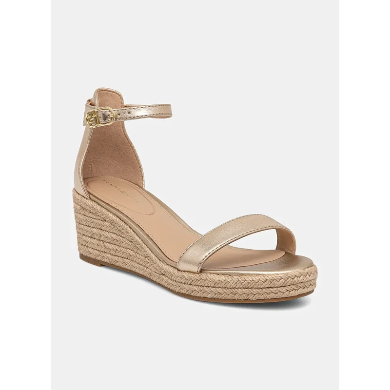 Кожени сандали Tommy Hilfiger TH METALLIC MID WEDGE ESPADRILLE в златисто FW0FW08663