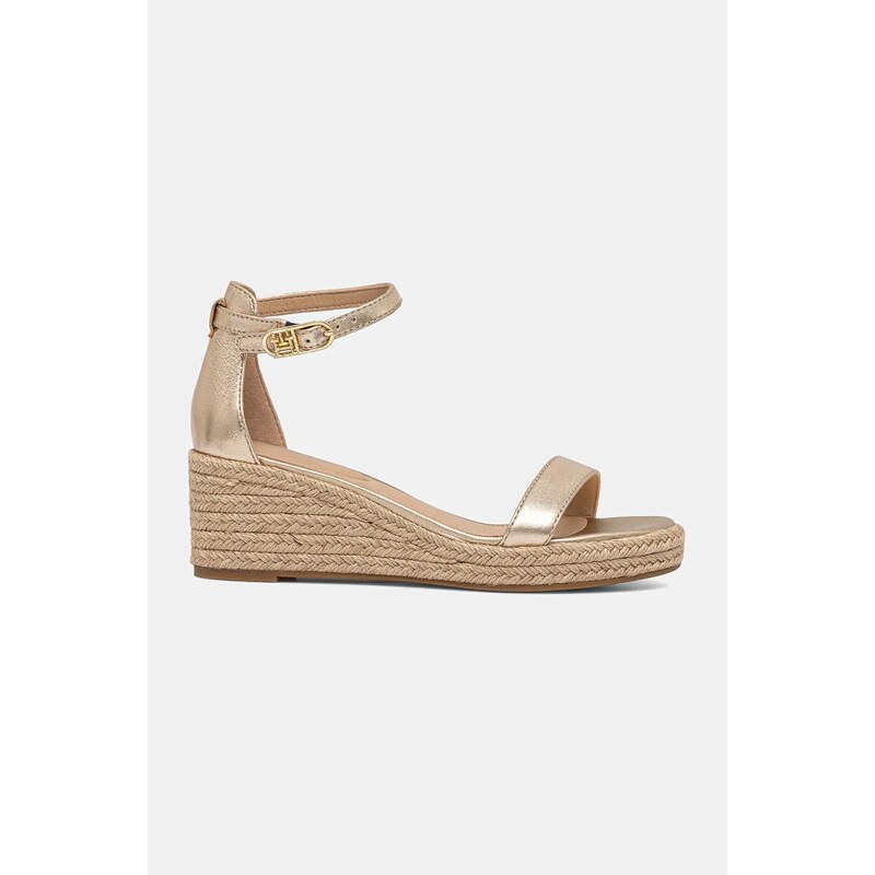 Кожени сандали Tommy Hilfiger TH METALLIC MID WEDGE ESPADRILLE в златисто FW0FW08663