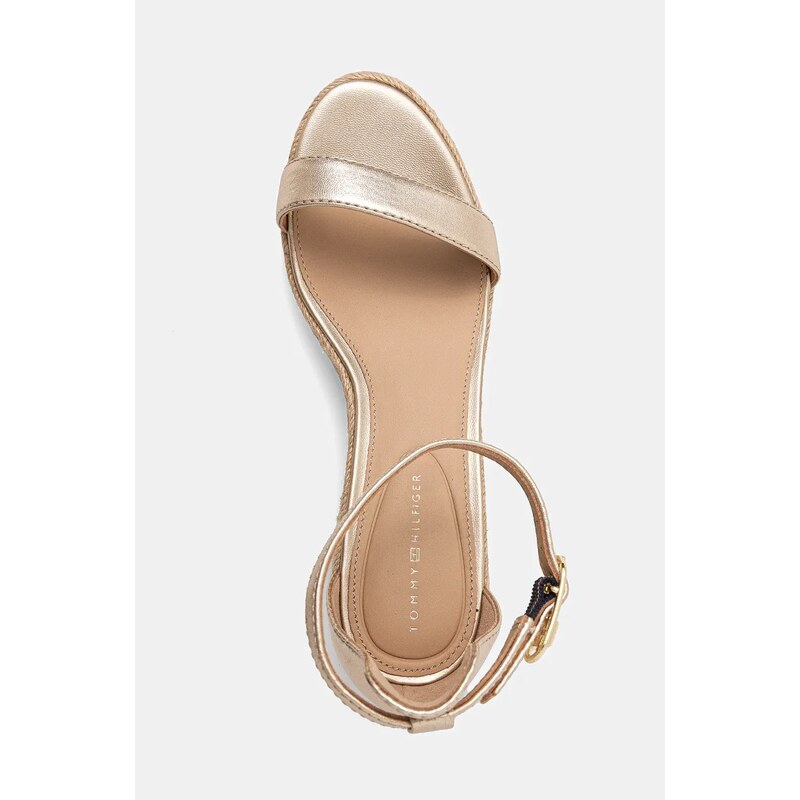 Кожени сандали Tommy Hilfiger TH METALLIC MID WEDGE ESPADRILLE в златисто FW0FW08663