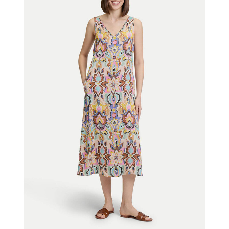 Vera Mont Lace Dress With Mesh Poncho Style Overlay Blue - View #8