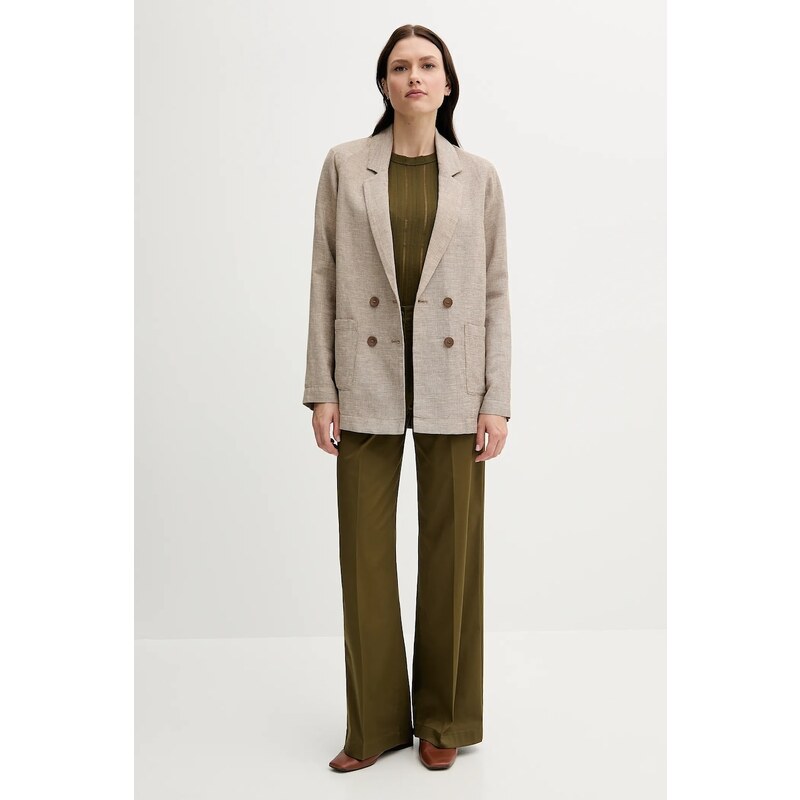 Ленено сако United Colors of Benetton в бежово с двуредно закопчаване с десен 265XDW035