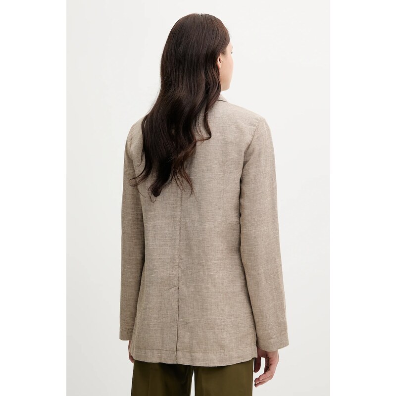 Ленено сако United Colors of Benetton в бежово с двуредно закопчаване с десен 265XDW035
