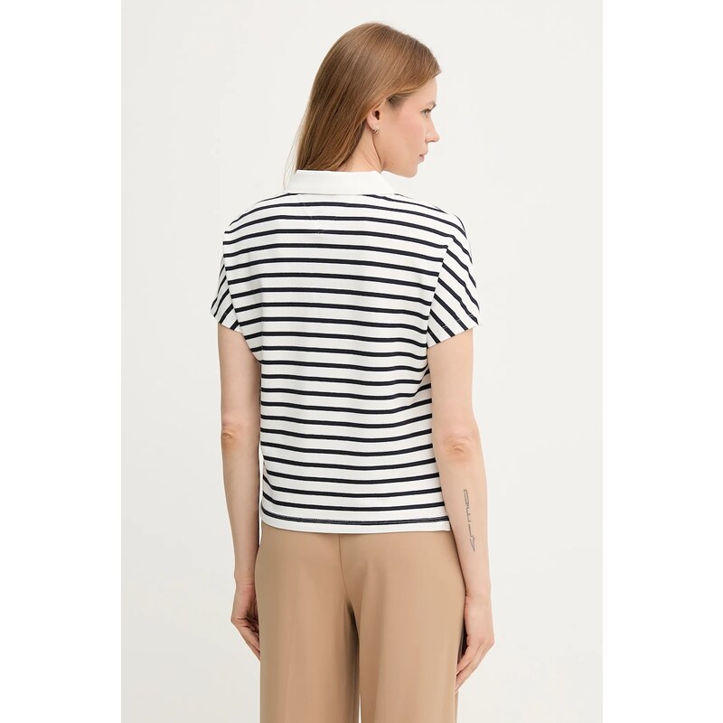Тениска с яка Tommy Hilfiger дамска в бяло WW0WW46512