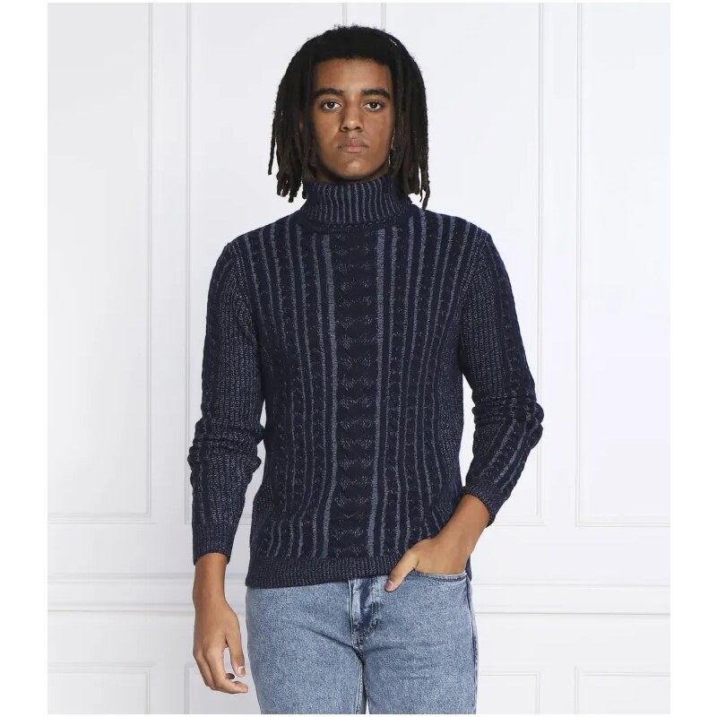 GUESS Блуза с поло яка BICOLOR CABLE | Regular Fit | с добавка вълна