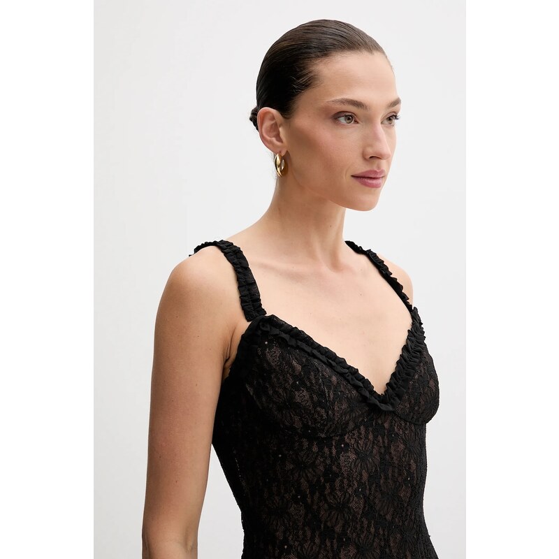 Рокля Bardot в черно дълга разкроена 59964DB