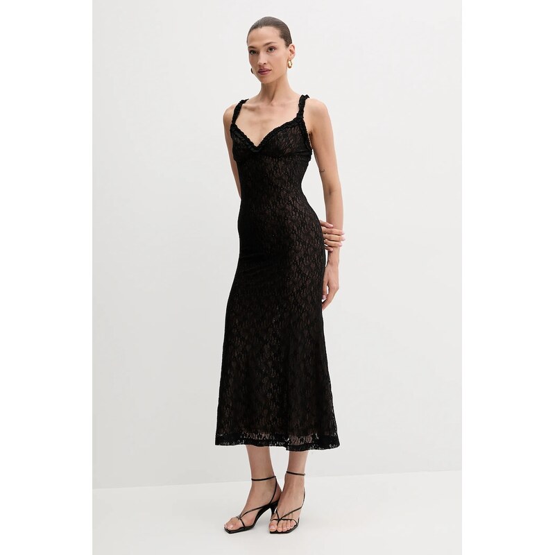 Рокля Bardot в черно дълга разкроена 59964DB