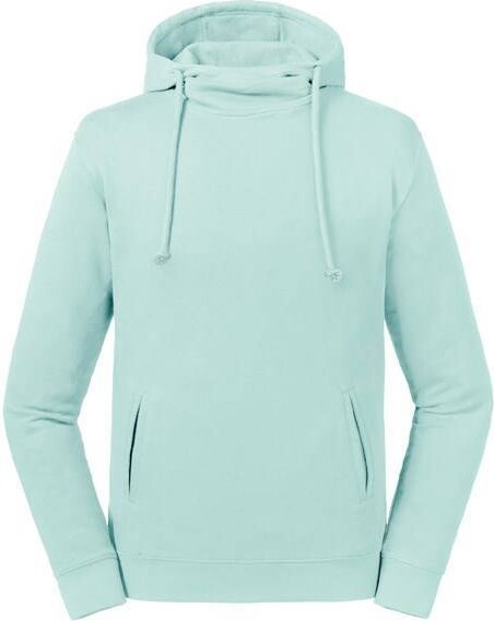 Niebieska bluza unisex Pure Organic High Collar Hooded Sweat Russell