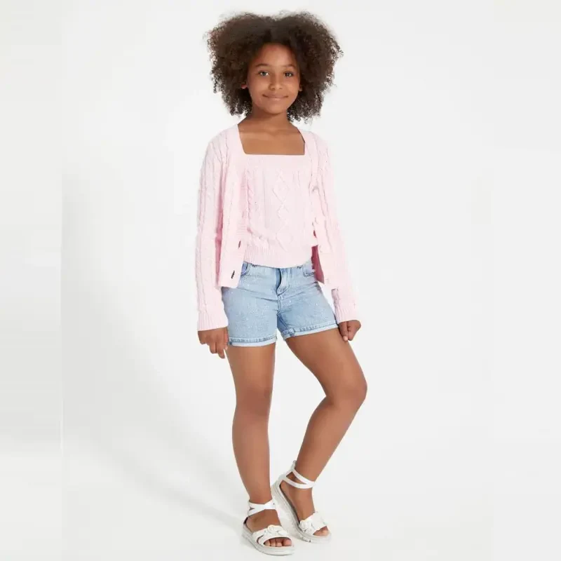 Къси дънкови панталони за момиче с кристали Guess