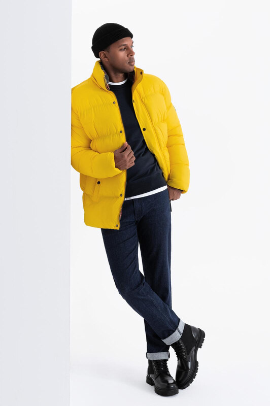 Ombre Men's puffer jacket with check lining - yellow